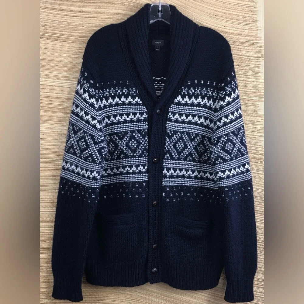 J. Crew Men's Navy and Gray Cardigan Sweater